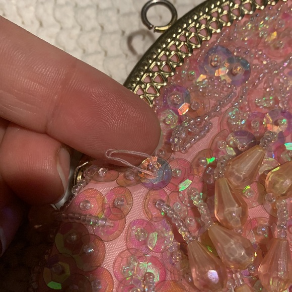 Pink Teardrop Beaded & Sequince Evening Bag - Picture 10 of 13